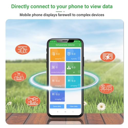 Smart Soil Sensor 5-in-1 NPK EC Moisture Temp pH Meter with APP Data Logger USB Rechargeable Soil Tester for Garden Farm