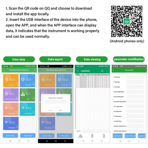 Smart Soil Sensor 5-in-1 NPK EC Moisture Temp pH Meter with APP Data Logger USB Rechargeable Soil Tester for Garden Farm