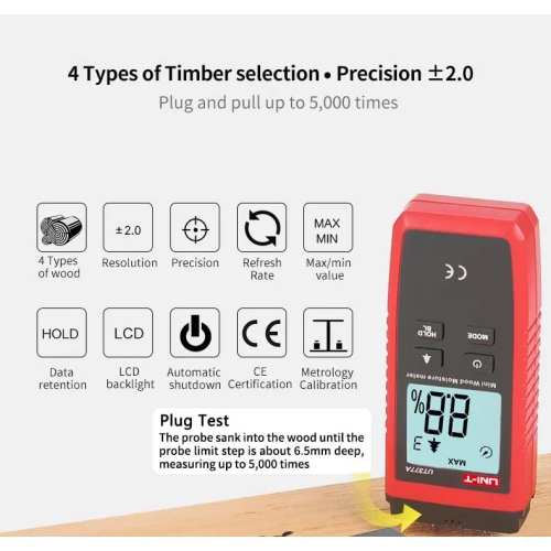 Hygrometer Digital Wood Moisture Meter Hygrometer Humidity Gauge Tester for Paper Plywood Wooden Materials LCD Display