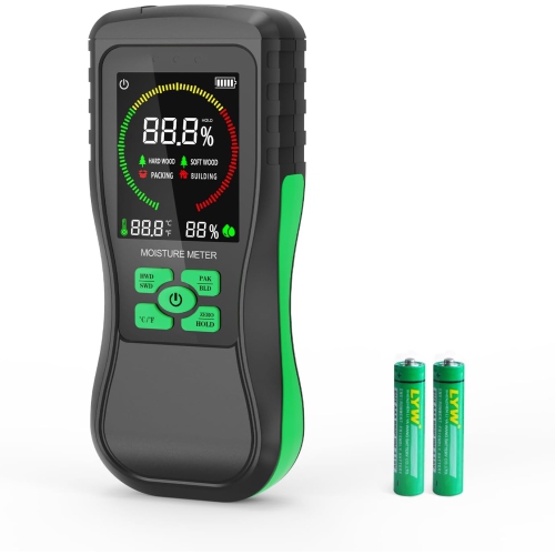Pinless Moisture Meter for Non-Destructive Induction Moisture Detection in Drywall, Wood, and Masonry with Large LCD Display, 4 Modes for