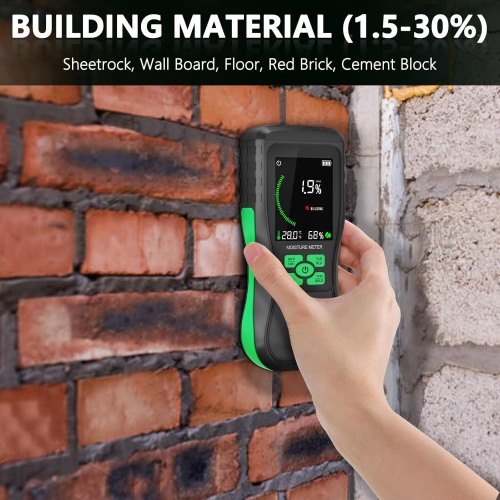 Pinless Moisture Meter for Non-Destructive Induction Moisture Detection in Drywall, Wood, and Masonry with Large LCD Display, 4 Modes for