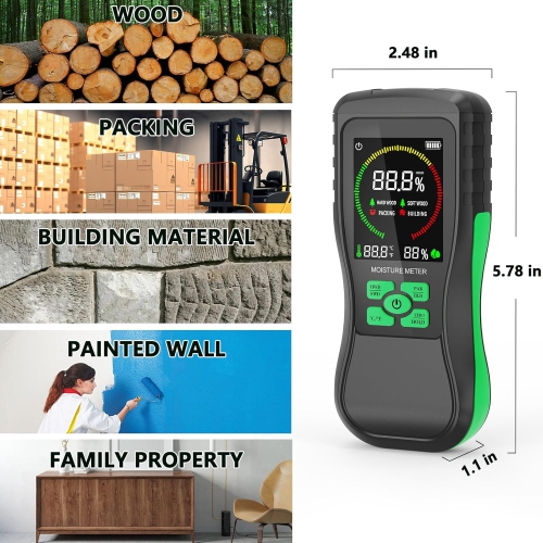 Pinless Moisture Meter for Non-Destructive Induction Moisture Detection in Drywall, Wood, and Masonry with Large LCD Display, 4 Modes for