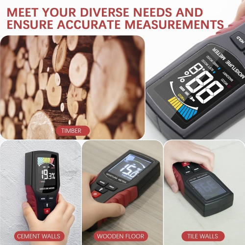 Pinless Moisture Meter for Non-Destructive Moisture Detection in Drywall, Wood, and Masonr, Digital Moisture Detector with 4 Modes with LCD Display