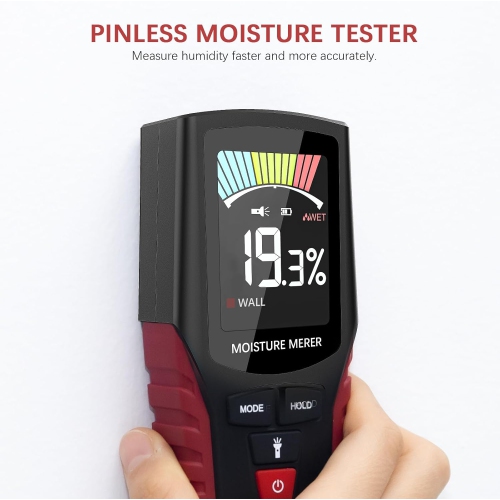 Pinless Moisture Meter for Non-Destructive Moisture Detection in Drywall, Wood, and Masonr, Digital Moisture Detector with 4 Modes with LCD Display