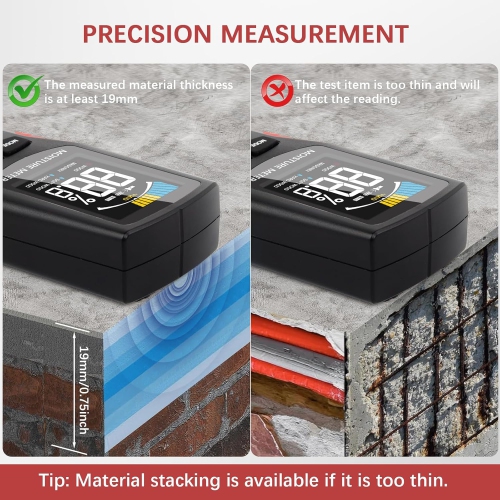 Pinless Moisture Meter for Non-Destructive Moisture Detection in Drywall, Wood, and Masonr, Digital Moisture Detector with 4 Modes with LCD Display