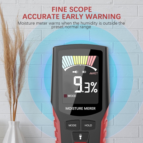 Pinless Moisture Meter for Non-Destructive Moisture Detection in Drywall, Wood, and Masonr, Digital Moisture Detector with 4 Modes with LCD Display