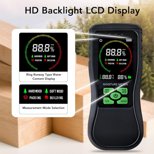 Digital Meter, Non Destructive Testing, Color LCD Display, Instant Calibration, for Wood, Paper, Drywall, Cement, Construction and Woodworking