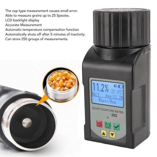 Portable Mini Cup Grain Moisture Meter for Coffee, Cocoa, Rice, Wheat 25 Kinds Grains Moisture Tester with 250 Data Storage, Digital Meter Readout