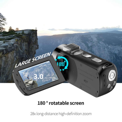 D9 HD Digital Video Camera 4K Wireless Microphone Retro Filter Camera - D9 Black + Fill Light + Wireless Microphone + Lens Hood + Stable Bracket +