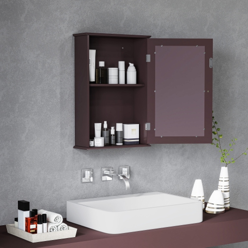 kleankin Bathroom Mirror Cabinet, Wall Mounted Medicine Cabinet, Storage Cupboard with Door and Shelves, Dark Brown