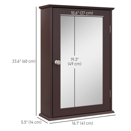 kleankin Bathroom Mirror Cabinet, Wall Mounted Medicine Cabinet, Storage Cupboard with Door and Shelves, Dark Brown