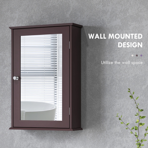 kleankin Bathroom Mirror Cabinet, Wall Mounted Medicine Cabinet, Storage Cupboard with Door and Shelves, Dark Brown