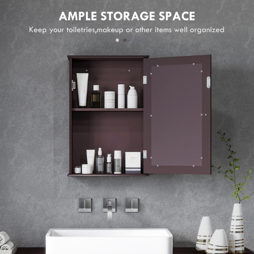 kleankin Bathroom Mirror Cabinet, Wall Mounted Medicine Cabinet, Storage Cupboard with Door and Shelves, Dark Brown