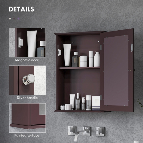 kleankin Bathroom Mirror Cabinet, Wall Mounted Medicine Cabinet, Storage Cupboard with Door and Shelves, Dark Brown