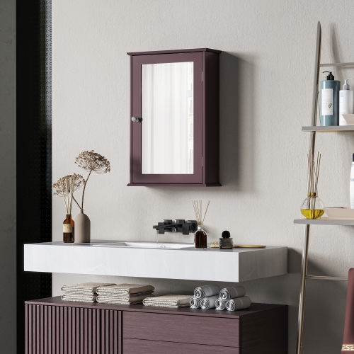 kleankin Bathroom Mirror Cabinet, Wall Mounted Medicine Cabinet, Storage Cupboard with Door and Shelves, Dark Brown