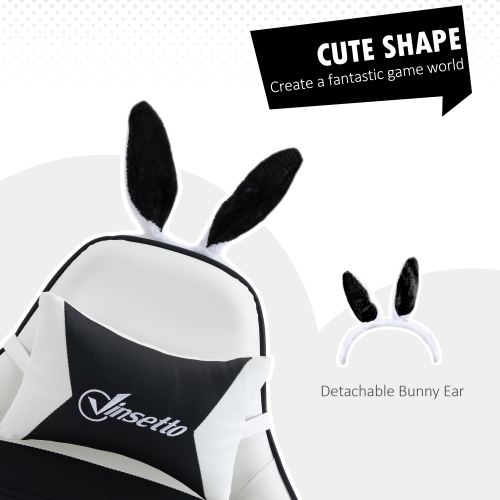Fauteuil de jeu de course de HOMCOM avec oreilles de lapin, fauteuil d'ordinateur inclinable en cuir PU avec repose-pieds, support lombaire et