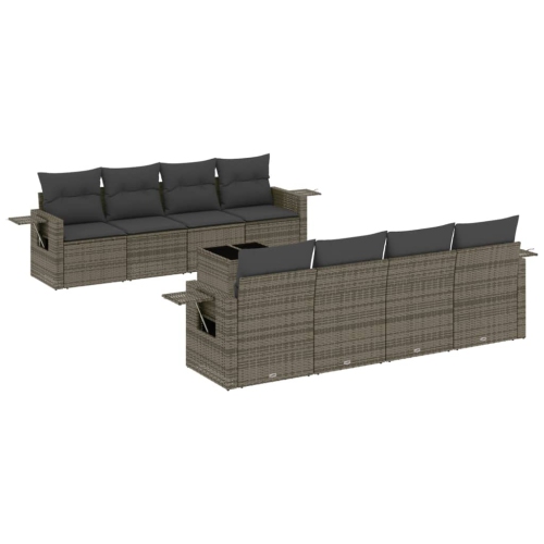 vidaXL 9 Piece Garden Sofa Set with Cushions Grey Poly Rattan