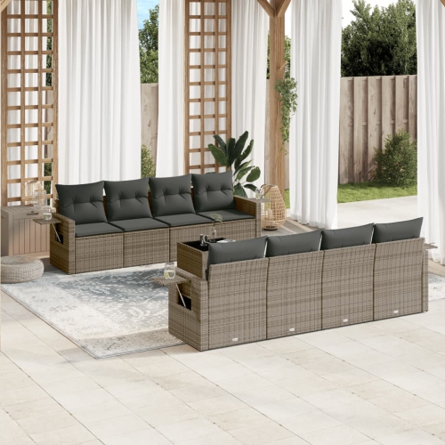 vidaXL 9 Piece Garden Sofa Set with Cushions Grey Poly Rattan
