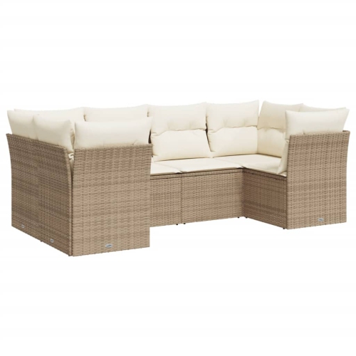 Ensemble de 6 pièces avec divan de jardin et coussins en rotin polyester beige VidaXL