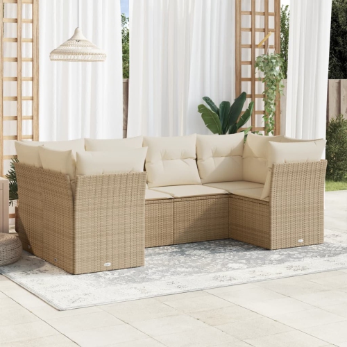 Ensemble de 6 pièces avec divan de jardin et coussins en rotin polyester beige VidaXL