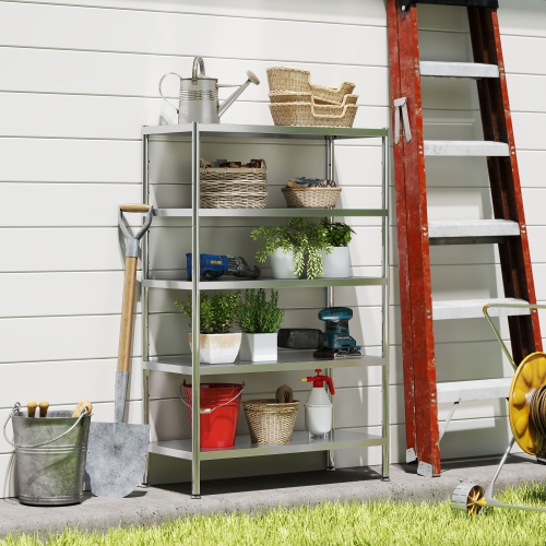 HOMCOM 5-Tier Kitchen Storage Shelf, Stainless Steel Shelving Storage Unit with Adjustable Shelves for Kitchen Garage Warehouse, 35.8" W x 15.7" D x