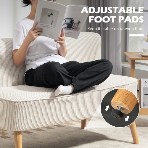 HOMCOM 46" Loveseat Sofa, Corduroy Fabric 2 Seater Sofa Couch with Thick Padded Seat and Rubber Wood Legs, Upholstered Small Couch for Living Room,