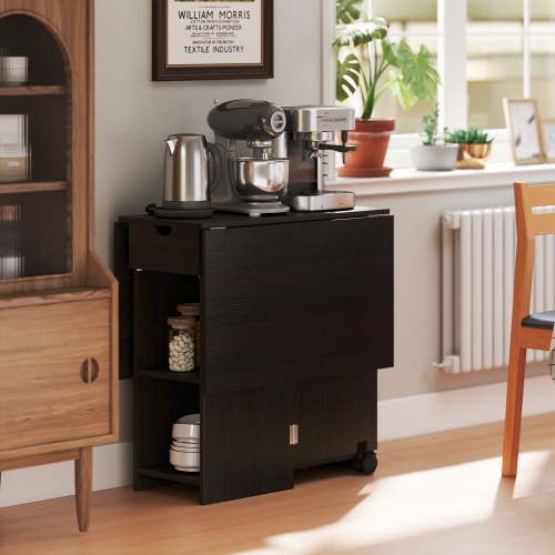 HOMCOM – Table de salle à manger pliante avec tiroir et tablettes de rangement, table à abattant peu encombrante pour la cuisine, salle à manger,