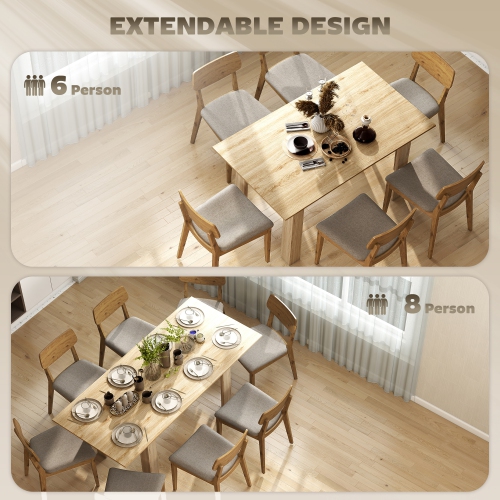 HOMCOM Extendable Dining Table for 6-8, 55"-71" Modern Rectangular Kitchen Table for Dining Room, Kitchen, Natural Wood