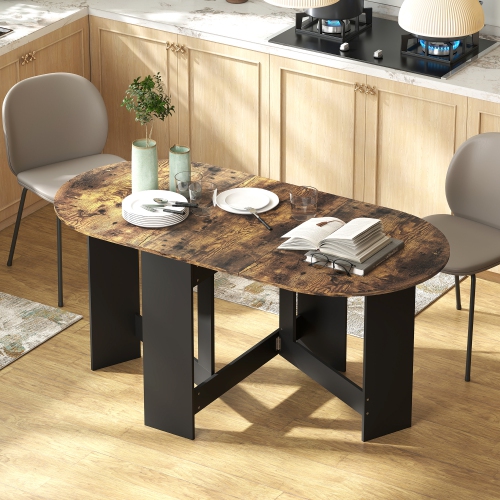 HOMCOM Oval Folding Dining Table, Space Saving Drop Leaf Table for Kitchen, Dining Room, Living Room, Rustic Brown