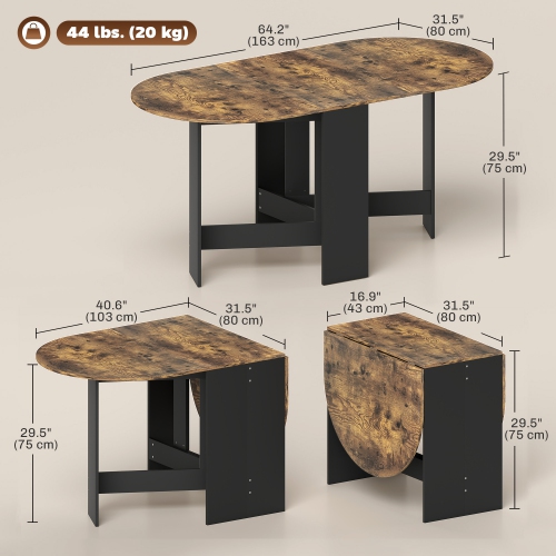 HOMCOM Oval Folding Dining Table, Space Saving Drop Leaf Table for Kitchen, Dining Room, Living Room, Rustic Brown