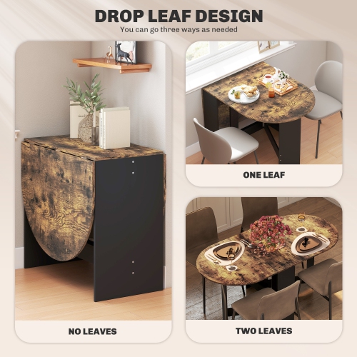 HOMCOM Oval Folding Dining Table, Space Saving Drop Leaf Table for Kitchen, Dining Room, Living Room, Rustic Brown