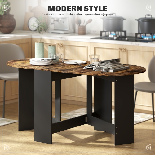 HOMCOM Oval Folding Dining Table, Space Saving Drop Leaf Table for Kitchen, Dining Room, Living Room, Rustic Brown