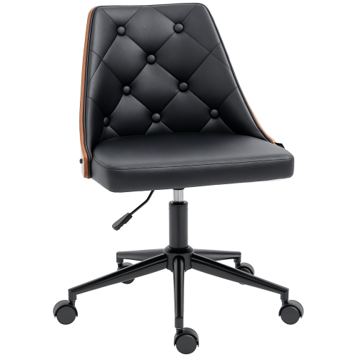 HOMCOM Office Chair, PU Leather Desk Chair with 360 Degree Swivel Wheels, Adjustable Height, Tilt Function, Button Tufted Back, Black