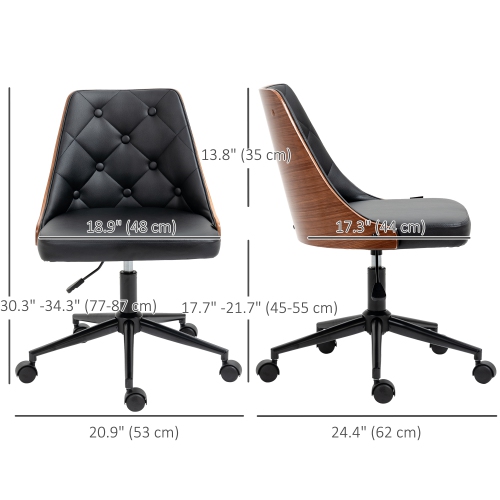 HOMCOM Office Chair, PU Leather Desk Chair with 360 Degree Swivel Wheels, Adjustable Height, Tilt Function, Button Tufted Back, Black