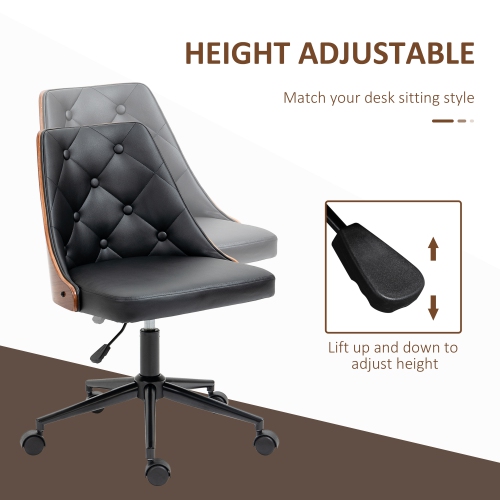 HOMCOM Office Chair, PU Leather Desk Chair with 360 Degree Swivel Wheels, Adjustable Height, Tilt Function, Button Tufted Back, Black