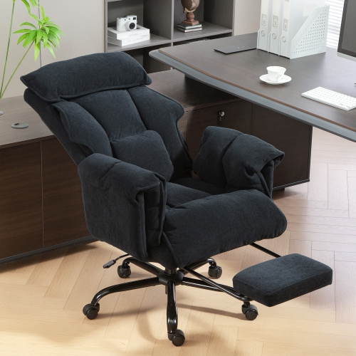 HOMCOM Executive Office Chair with Footrest, Reclining Swivel Computer Desk Chair with High Back, Double-layer Padding, Headrest, Adjustable Height,