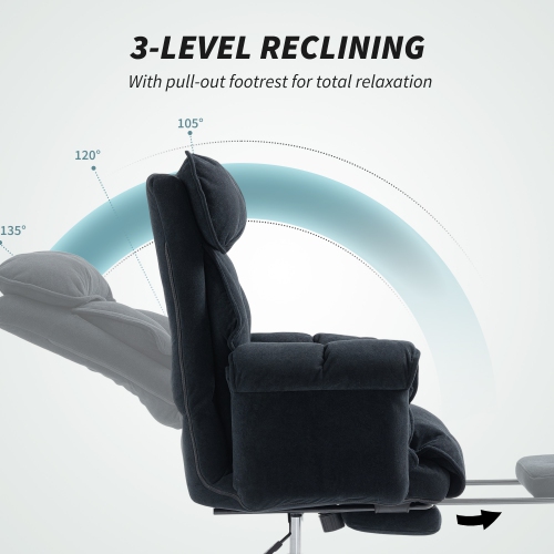 HOMCOM Executive Office Chair with Footrest, Reclining Swivel Computer Desk Chair with High Back, Double-layer Padding, Headrest, Adjustable Height,