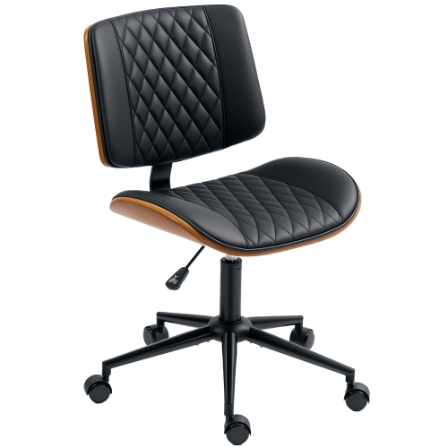 HOMCOM  Office Desk Chair No Arms, Pu Leather Mid Back Small Computer Chair With Adjustable Height, Swivel Wheels for Office In Black