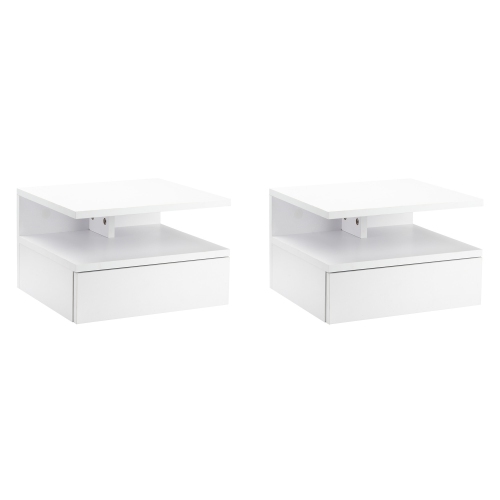 HOMCOM Floating Nightstand Set of 2, Wall Mounted Bedside Table with Drawer and Open Shelf, Small Night Stand for Bedroom, White