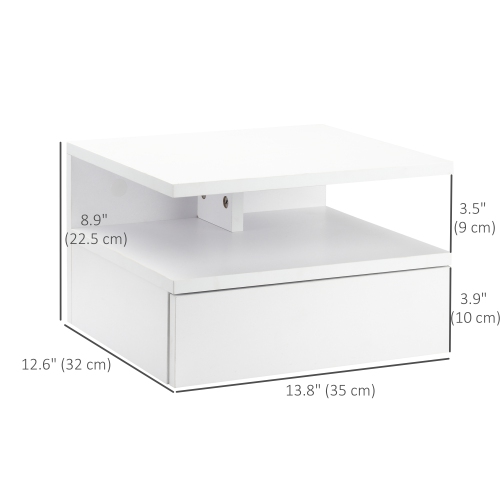 HOMCOM Floating Nightstand Set of 2, Wall Mounted Bedside Table with Drawer and Open Shelf, Small Night Stand for Bedroom, White