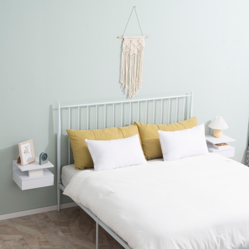 HOMCOM Floating Nightstand Set of 2, Wall Mounted Bedside Table with Drawer and Open Shelf, Small Night Stand for Bedroom, White