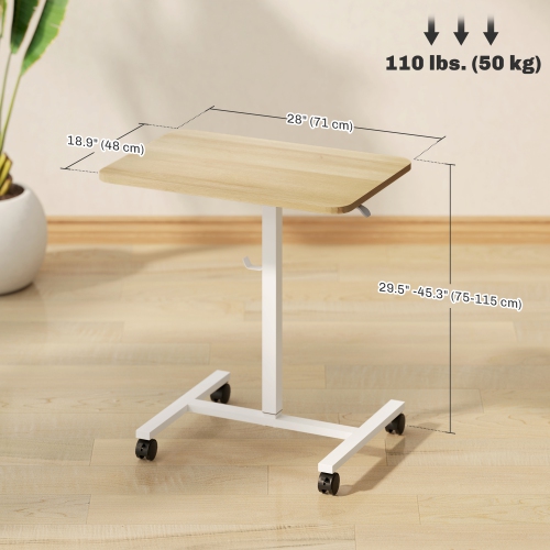 HOMCOM Height Adjustable Standing Desk, Pneumatic Sit Stand Desk for Laptop, Mobile Overbed Table with Wheels and Headphone Hook for Home Office,