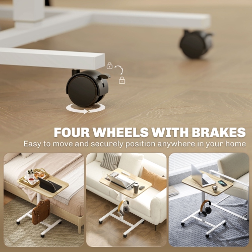 HOMCOM Height Adjustable Standing Desk, Pneumatic Sit Stand Desk for Laptop, Mobile Overbed Table with Wheels and Headphone Hook for Home Office,