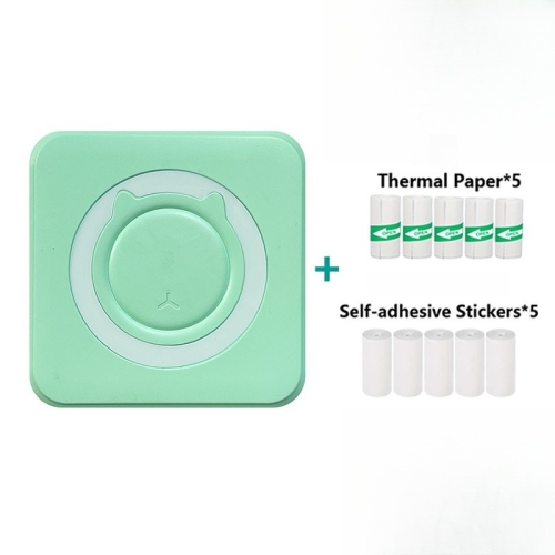 GREEN SCENIC  Mini Pocket Printer Thermal Print Bluetooth Connected Photos for Ios And Android, Inkless Sticker Printer - (5 Rolls Of Printing Paper