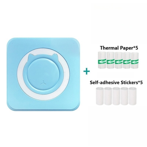 GREEN SCENIC  Mini Pocket Printer Thermal Print Tooth Connected Photos for Ios And Android, Inkless Sticker Printer - (5 Rolls Of Printing Paper + 5