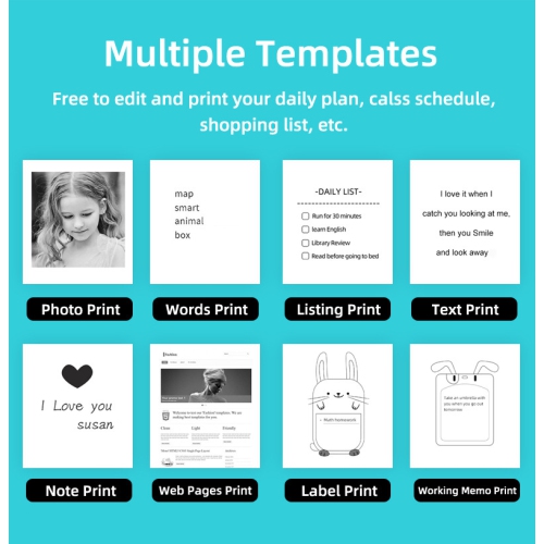 Mini Pocket Printer Thermal Print Bluetooth Connected Photos for iOS and Android, Inkless Sticker Printer - Blue