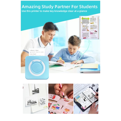 Mini Pocket Printer Thermal Print Bluetooth Connected Photos for iOS and Android, Inkless Sticker Printer - Blue