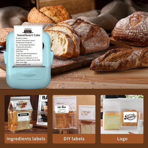 Portable label printer, thermal label machine, barcode label printer, portable wireless label maker - blue