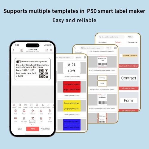 Portable label printer, thermal label machine, barcode label printer, portable wireless label maker - blue