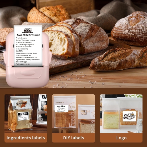 Portable label printer, thermal label machine, barcode label printer, portable wireless label maker - pink
